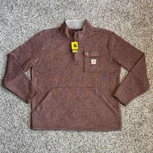 NWT Carhartt Mens L Relaxed Fit 1/4 Zip Pocket Sweater Fleece Brown TS6378-M